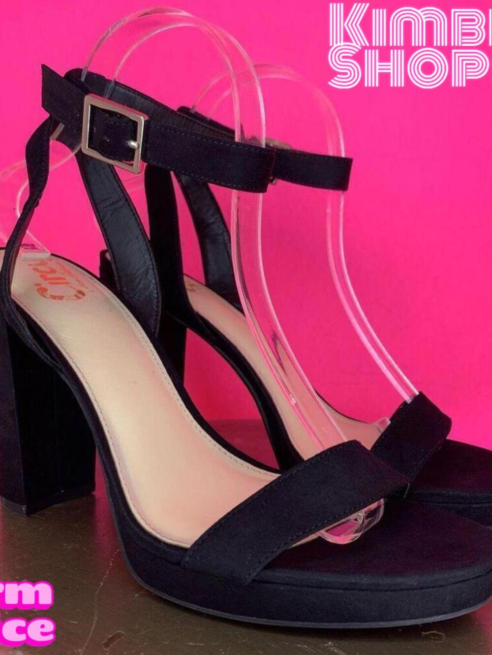 Circus Annette Black Faux Suede Ankle Strap Platform Sandal US 9 UK 6.5